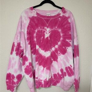 No Boundaries Pink and White Tie-Dye Heart Sweatshirt